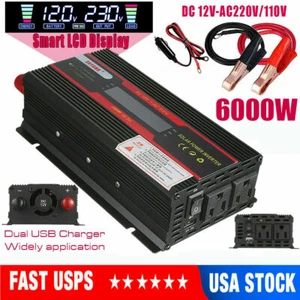 6000W Car Power Inverter DC 12V to AC 110V Car Sine Wave Converter Dual USB Port - Picture 1 of 11