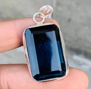 925 Silver Pendant, London Blue Topaz Gemstone Pendant, Womens Marquise Pendant, - Bild 1 von 8