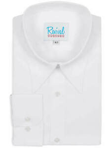 Revival 1940s Style White Spearpoint Collar Shirt With Single Barrel Cuff