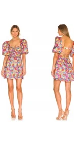 Mini Vestido For Love & Lemons Merrill Floral Manga Abullonada en Rojo Talla 1X - Imagen 1 de 4