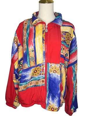 Vintage Kaelin Women’s Large Windbreaker Jacket Colorful Abstract Funky 90s - Image 1 of 4