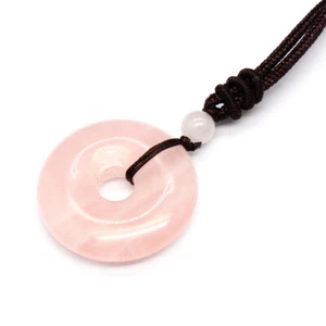 Natural 7 Chakra Crystal Quartz Donut Stone Lucky Coin Pendant Amulet Necklace - Picture 1 of 25
