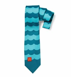 McDonalds Mens Filet 'O Fish Water Ocean Blue Waves Dress Employee Tie RARE NEW - Picture 1 of 3