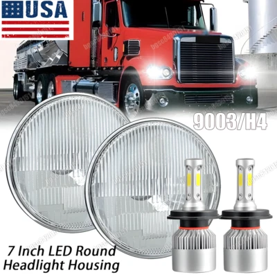 For Freightliner Coronado 7'' Inch Round LED Headlight Bulbs High Low Beam - Image 1 of 4