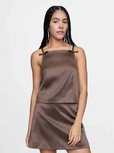 GAP Satin Bow Top Square High Neck Terra Brown Y2K 90s Style Tank Size M NEW - Picture 1 of 7