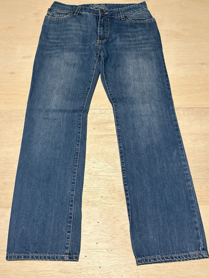 Pantalones de mezclilla Robin’s Jean para hombre talla 32 dorados con tachuelas bolsillo pierna recta hechos en EE. UU. Foto 1 de 4