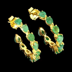 925 Sterling Silver Earrings Pear Emerald Gemstone Jewelry No USA Import Fees - Picture 1 of 13