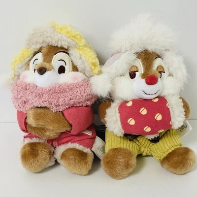 Disney Store Japan Chip & Dale Plush Acorn Winter Costume Keychain Set of 2 - Image 1 of 4