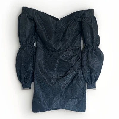 Flor Et. al Taxco Moire Dress Black Balloon Sleeve NWT 6 Party Formal Designer - Image 1 of 4