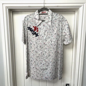 Replay Shirt Men's XL Off White Floral Button Up 100% Cotton Short Sleeved Top - Picture 1 of 11