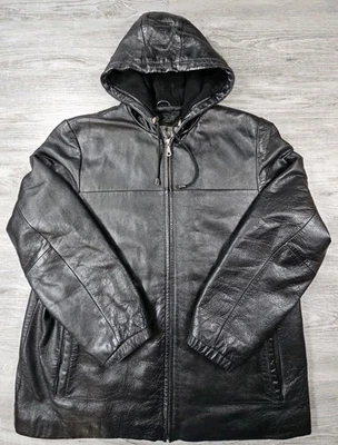 Abrigo chaqueta de cuero con capucha negra con cremallera XL para mujer Wilsons Leather Thinsulate Foto 1 de 4