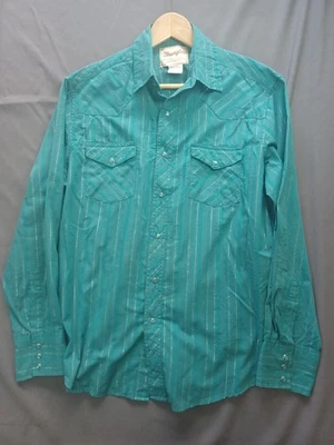Wrangler Men’s Shirt Large Green with Silver pinstripe Western Fashion Snap - Image 1 of 4
