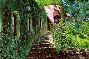 Ghibli Museum POSTCARD "STAIRWAY TO THE CAKEHOUSE" Artist Yoshida Noboru Framed - Picture 1 of 5