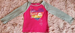 Children's Place Girl's L/S Raglan Grey/Pink Top "Love Peace Smile" XS (4) - Picture 1 of 5