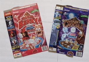 2 VINTAGE Monster Cereal Boxes Frankenberry & Foil Embossed Count Chocula Casper - Picture 1 of 2