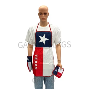 Juego de 3 piezas de cocina y barbacoa con bandera de Texas con delantal horno mitón soporte bandera de Texas - Imagen 1 de 7