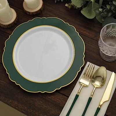 10 PLATOS DE ENSALADA DE PLÁSTICO REDONDOS VERDES CAZADOR BLANCO 10" diseño de flores fiesta eventos Foto 1 de 4