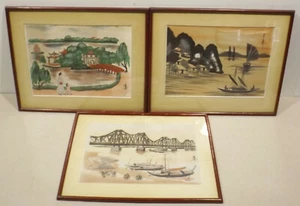 3x China Motive Seidenbilder Stoffdrucke signiert in braunem Rahmen - Picture 1 of 6