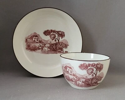 YORKSHIRE ? BROWN BAT PRINTED SCENES CUP & SAUCER C1815-20 GRIFFIN COLLECTION - Image 1 of 4