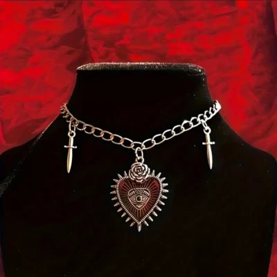 Sexy collar colgante vintage de mal de ojo color plata joyería corazón amor gótico Foto 1 de 4