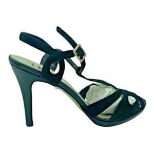 HB Shoes High Heels Ladies Caged Black Suede Open Toe Slingback Sandals Size 8 - Picture 1 of 4