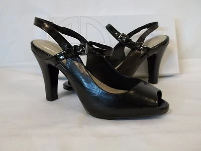 Giani Bernini 5 M Viviana Black Leather Open Toe Heels New Womens Shoes  - Image 1 of 4