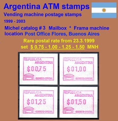 Argentina ATM 3 sellos * primer conjunto de tarifa postal desde 23.03.1999 MNH Frama Kiosk Foto 1 de 2