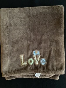 Carters Just One You Brown LOVE Baby Blanket Blue Elephant - Picture 1 of 3