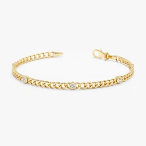 Pulsera de cadena cubana chapada en oro amarillo 14K moissanita natural corte redondo de 3 quilates - Imagen 1 de 5