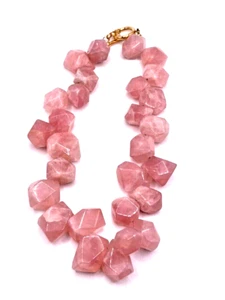 14K Genuine Vintage Chunky Rose Quartz 238.9g 16" Necklace w 14K Gold Toggle - Picture 1 of 10
