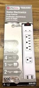 Utilitech 4ft 4-Outlet 1200 Joules 1875-Watt White Indoor Usb/Ac Surge Protector - Picture 1 of 2