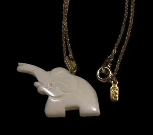 Vintage Carved Elephant Stone Charm 16” Necklace Signed - Picture 1 of 8