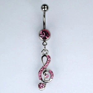 G-Schlüssel Musik Note Baumeln Bauchnabel Nabel Ring ROSA Piercing Schmuck (A30) - Bild 1 von 1
