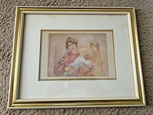 Edna Hibel Lithograph Print Mother And Two Children Limited Edition 2000 Framed - Picture 1 of 5