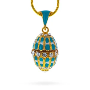 Aquamarine Enamel Royal Egg Pendant Necklace - Foto 1 di 4