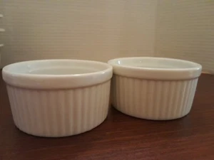 Pier 1 Ramekins White Ribbed 3.5" Set of 2 Great for Dessert or Baking Prep - Picture 1 of 6