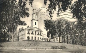 Postal de la Iglesia Congregacional Simsbury Connecticut 1955 - Imagen 1 de 2