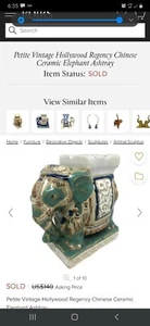 Posacenere elefante cinese Petite vintage Hollywood Regency in ceramica. Dettagliato!! - Foto 1 di 9
