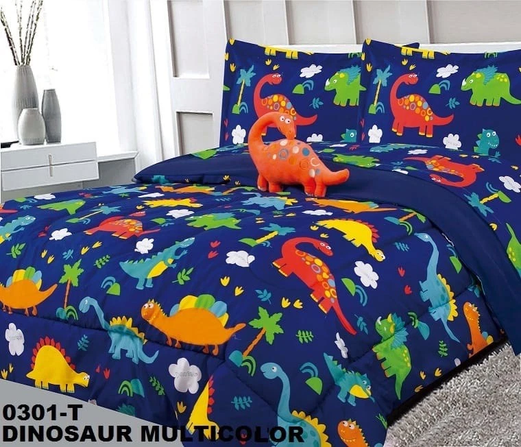DINOSAURS MULTICOLOR TEENS KIDS BOYS CUTE COMFORTER SET 4 PCS FULL SIZE - Image 1 of 1