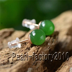 Zertifizierte natürliche 8 mm russische grüne Jade Edelstein Ohrringe Damen Ohrring 18k - Bild 1 von 6