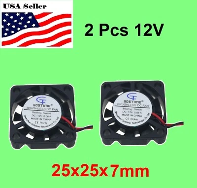 2Pcs 12V 2Pin 25mm 25x25x7mm7mm 2.5cm 9Blade Mini Small DC Brushless Cooling Fan - Image 1 of 4