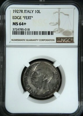 1927 Italy 10 Lire NGC MS64+ - Image 1 of 2