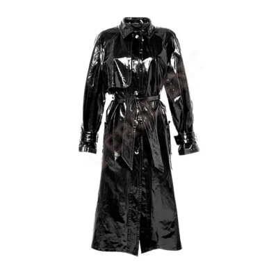 Women PVC Leather Trench Vinyl Shiny Light Weighted Raincoat Stylish Trench Coat - Image 1 of 3