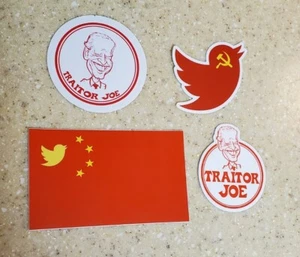 TRADER JOE'S parody 😆 Stickers Lot 4 ANTI BIDEN ANTI COMMUNISM ANTI China 🇨🇳 - Picture 1 of 2