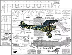 Guillows Model Airplane Plans (FF): German FOKKER D7 18" Scale Rubber-Powered - Picture 1 of 3