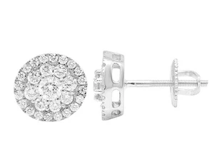 10k Flower Cluster 1CT Diamond Stud Earrings 9MM - Picture 1 of 5
