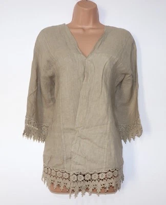 Women’s VANESSA ALEXANDRA 3/4 Sleeve Lace Trim 100% Linen Kimono Size 2X UK16/18 - Image 1 of 4