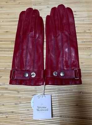 Guantes de cuero de cordero Vivienne Westwood rojos 21 cm / 8,3 pulgadas para mujer NUEVO con etiqueta Foto 1 de 4
