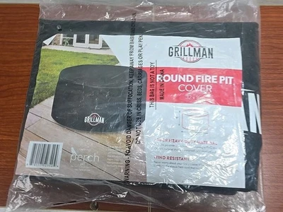 GRILLMAN Round Fire Pit Cover/16in deep x 32in dia/ Heavy Duty w/ Hem Cord - Image 1 of 3