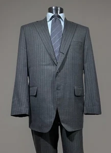 J. Press Presstige Wool Gray Chalk Stripe 3/2 Flat Front Suit 44 R - Picture 1 of 12